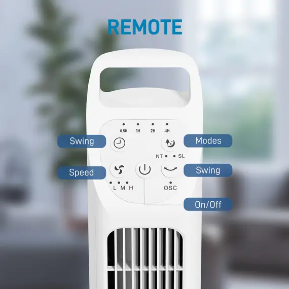 Buy 31" Oscillating Tower Fan with Remote Control, 4H Timer, 3 Speed 3 Modes, Quiet Electric Floor Standing Fan for Home Bedroom Office, White, 7 image