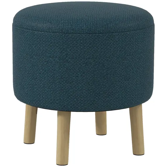 Buy HOMCOM Round Linen-Look Storage Ottoman - Blue