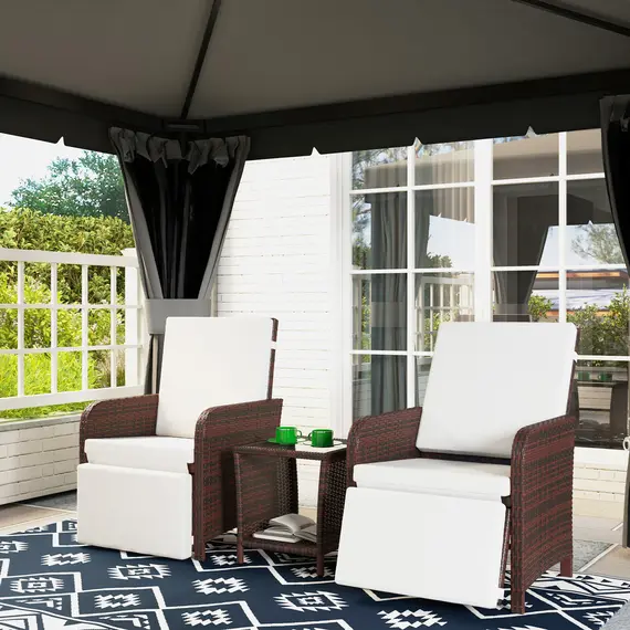 Buy 3 Pieces Rattan Bistro Set Balcony Furniture with Cushions, Storage Function - Cream White, 9 image