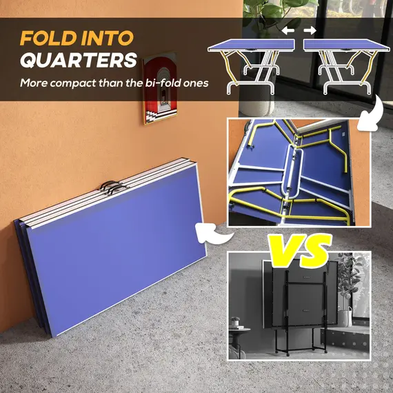 Buy 9FT Foldable Table Tennis Table, with Cover, Net, Paddles, Balls - Blue, 4 image