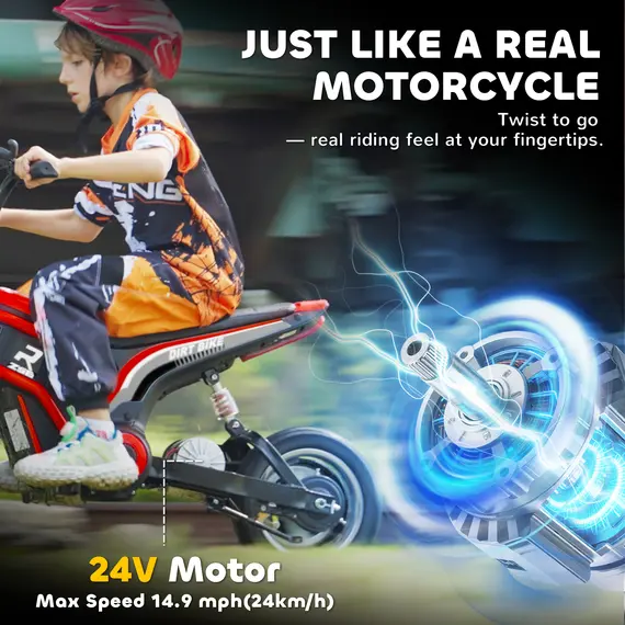 Buy 24V Electric Motorbike 18km/h with Twist Grip Throttle, Enhanced Power and Extended Range - Red, 5 image
