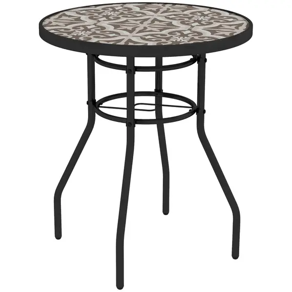 Buy Φ60 Garden Table, with Glass Printed Tabletop - Brown