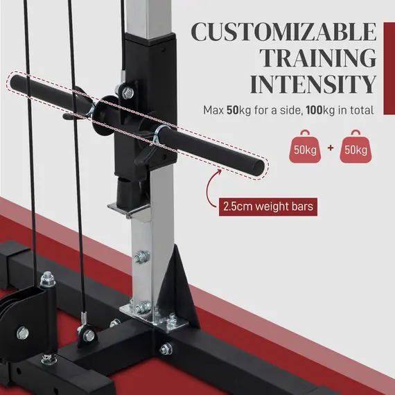 Buy SPORTNOW Multi Home Gyms with Cable Pulley System, Cable Crossover Machine with 4 Handles for Full Body Strength Training, Power Rack for Home Workout, Black, 5 image