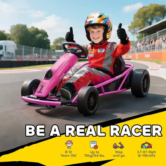 Buy 24V Electric Go Kart for Kids, Drift Ride-On Racing Go Kart with 2 Speeds, for Boys Girls Aged 8-12 Years Old, Pink, 4 image