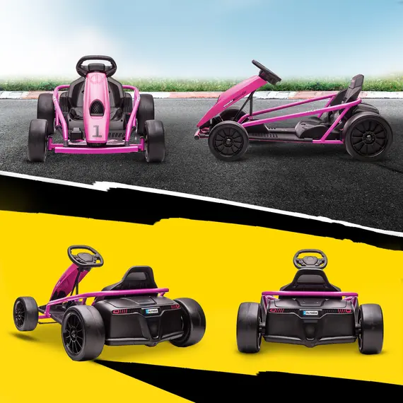 Buy 24V Electric Go Kart for Kids, Drift Ride-On Racing Go Kart with 2 Speeds, for Boys Girls Aged 8-12 Years Old, Pink, 9 image