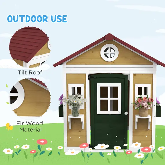 Buy Wooden Playhouse with Doors, Windows, Plant Pots, Boxes, for 3-8 Years - Beige, 6 image