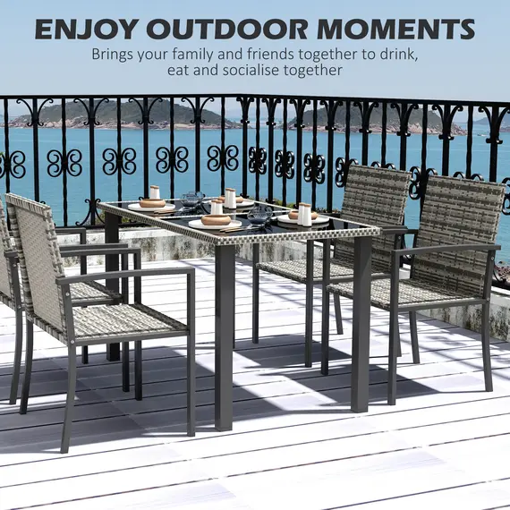 Buy Outdoor Dining Set 5 Pieces Patio Conservatory with Tempered Glass Tabletop,4 Dining Chairs - Mixed Grey, 4 image