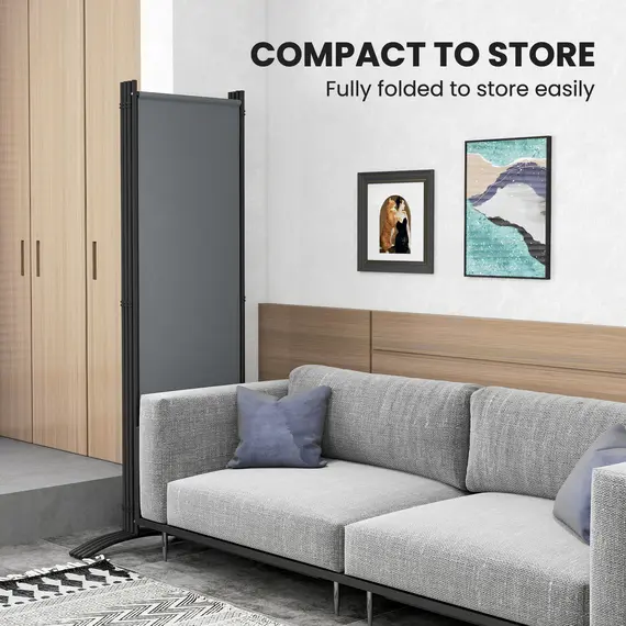 Buy 4 Panel Folding Room Divider, 1.7m Privacy Screen with Wide Feet, Portable Freestanding Metal Partition Separator for Office, Living Room, Bedroom, Dining Room, Dark Grey, 6 image