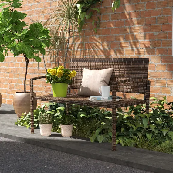 Buy All Weather Wicker Garden Loveseat, 2 Seater Poly Rattan Garden Bench, Outdoor Seating Bench Brown, 9 image