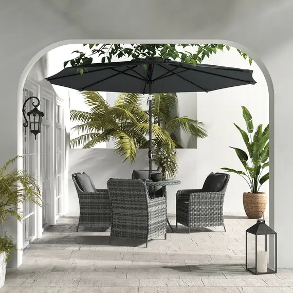 Buy Outsunny 4 Seater Rattan Dining Set with Parasol & Cushions - Mixed Grey, 2 image