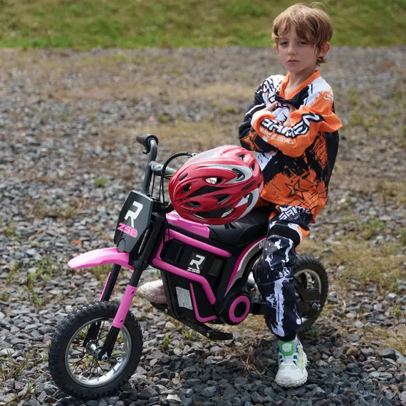 Buy 24V Electric Motorbike with Twist Grip Throttle, Music, Horn, 12" Pneumatic Tyres, 16km/h Max Speed - Pink, 2 image