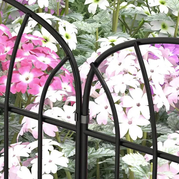 Buy Metal Decorative Outdoor Picket Fence Panels Set of 8, Black, 9 image