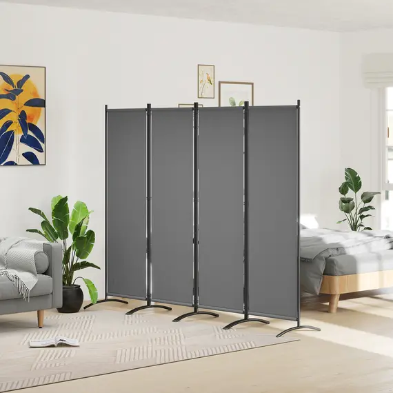 Buy 4 Panel Folding Room Divider, 1.7m Privacy Screen with Wide Feet, Portable Freestanding Metal Partition Separator for Office, Living Room, Bedroom, Dining Room, Dark Grey, 2 image