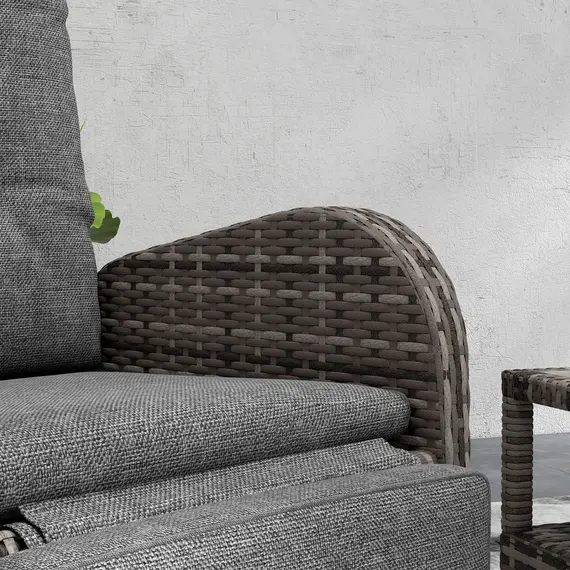 Buy Outsunny 2 Seater Patio Rattan No Installation Chaise Lounge Sofa Set with Premium Fabric Cushion, Grey and Brown, 8 image