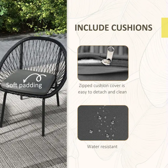 Buy Outsunny Three-Piece Rattan Bistro Set - Black, 6 image