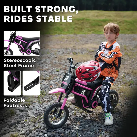 Buy 24V Electric Motorbike with Twist Grip Throttle, Music, Horn, 12" Pneumatic Tyres, 16km/h Max Speed - Pink, 9 image