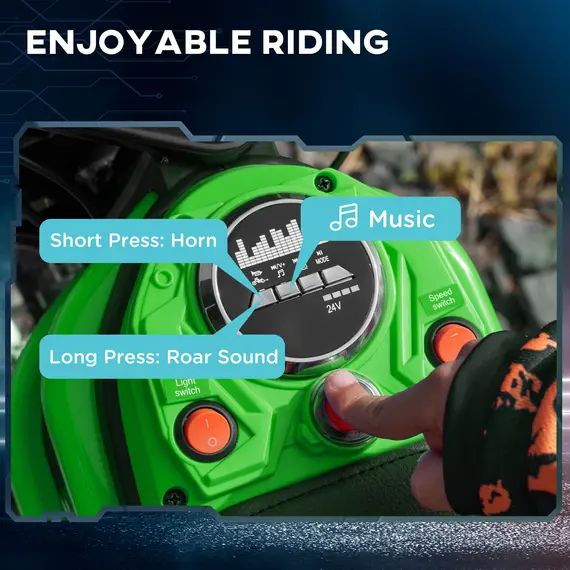 Buy 24V Electric Motorbike with Twist Grip Throttle, Music, Horn, 12" Pneumatic Tyres, 16km/h Max Speed - Green, 7 image