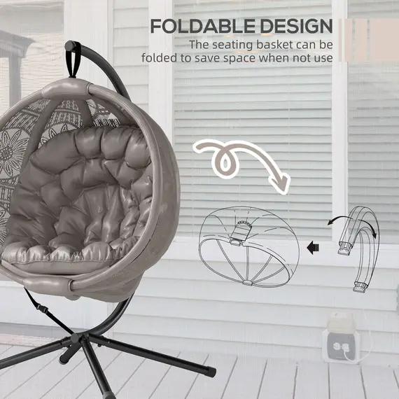Buy Round Egg Basket Chair, with Steel Stand, Sand, 6 image