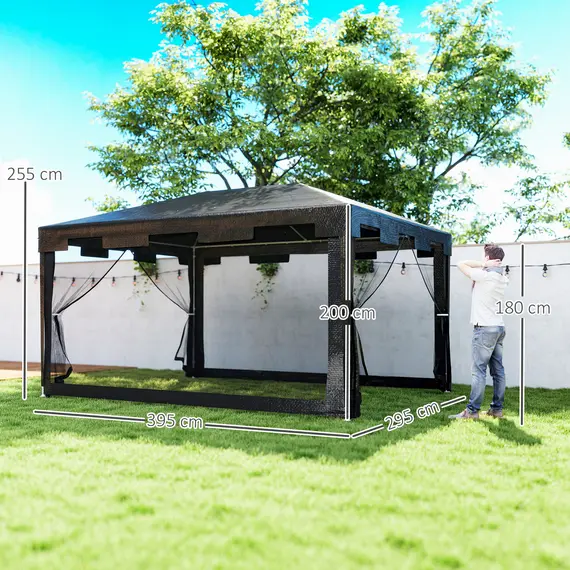 Buy Outsunny 4 x 3 m Party Tent Wedding Gazebo Outdoor Waterproof PE Canopy Shade with Panel, 3 image
