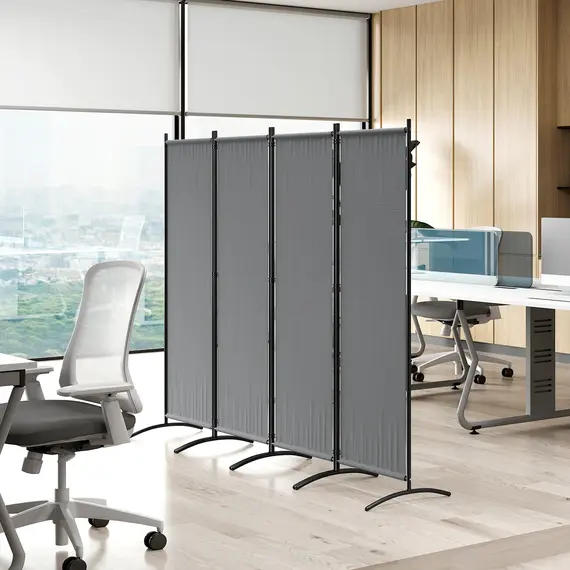 Buy 4 Panel Folding Room Divider, 1.7m Privacy Screen with Wide Feet, Portable Freestanding Metal Partition Separator for Office, Living Room, Bedroom, Dining Room, Dark Grey, 8 image