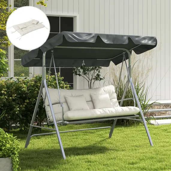 Buy Back and Seat Cushion Replacement with 2 Pillows, Patio Chair Cushions Set with Ties, White, 7 image