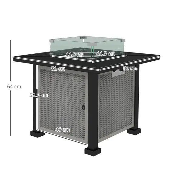 Buy 81 x 81cm 50,000 BTU Gas Fire Pit Table - Grey, 3 image