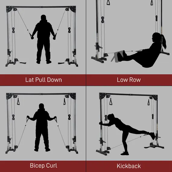 Buy SPORTNOW Multi Home Gyms with Cable Pulley System, Cable Crossover Machine with 4 Handles for Full Body Strength Training, Power Rack for Home Workout, Black, 4 image