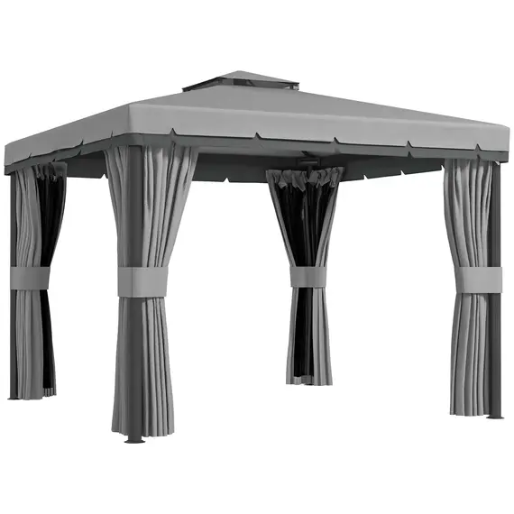 Buy Outsunny 3 x 3(m) Patio Gazebo Canopy Garden Pavilion Tent Shelter Marquee with 2 Tier Roof, Netting and Curtains, Light Grey