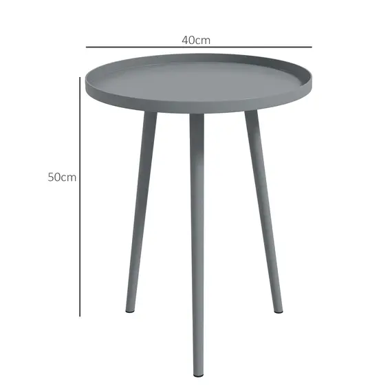Buy Round Garden Coffee Table, Outdoor Side Table with Rounded Steel Edge, Ø40 x 50H cm, Grey, 3 image