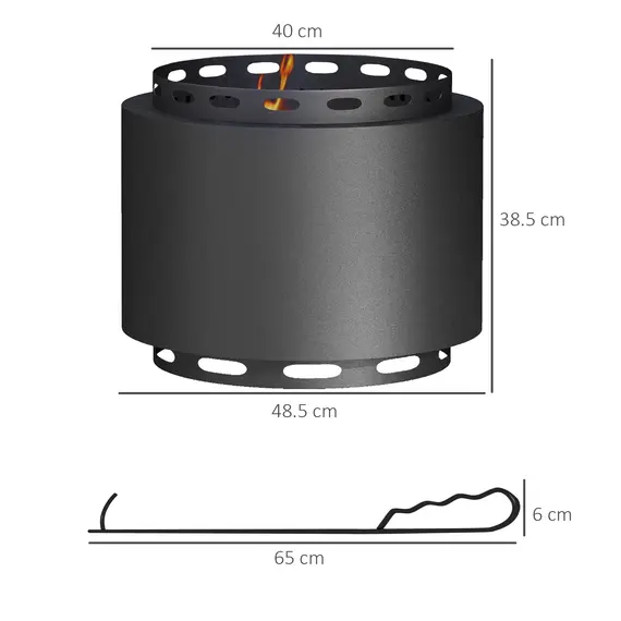 Buy Smokeless Fire Pit, 48.5cm Portable Wood Burning Firepit with Poker for Garden Camping Bonfire Party, Metal, Black, 3 image