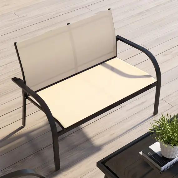 Buy Four-Piece Curved Steel Garden Dining Set  - Beige/Grey, 8 image