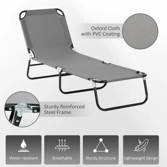 Buy Outsunny Garden Sun Lounger, with Five-Position Back - Grey, 5 image