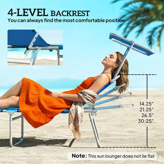 Buy Outsunny Sun Lounger, with Adjustable Face Canopy - Bright Blue, 4 image