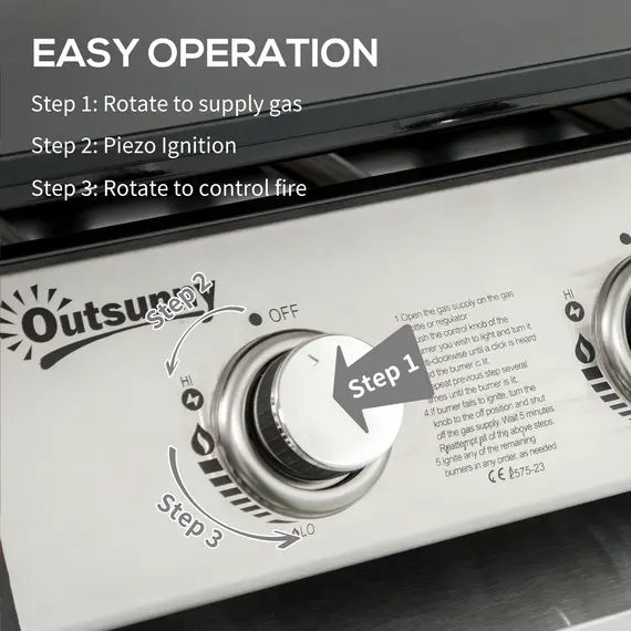 Buy 3 Burner Gas Plancha BBQ Grill with Lid, Black, 5 image