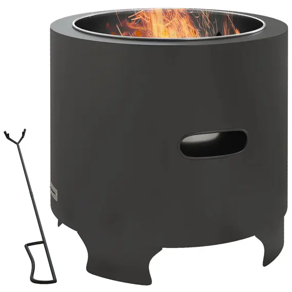 Buy Smokeless Fire Pit, 45cm Portable Wood Burning Firepit, Round Metal Bonfire Stove with Poker for Garden, Camping, Black