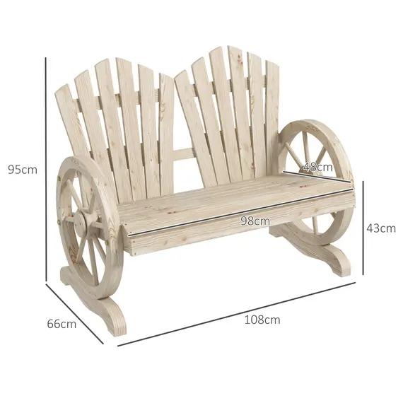 Buy Fir Wood Love Seats with Wheel-Shaped Armrests, Large Load-Bearing Chair, Natural Wood Finish, 3 image
