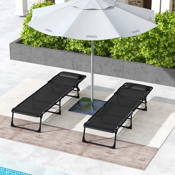 Buy Outsunny Set of Two Folding Sun Loungers, with Four-Position Backs - Black, 7 image