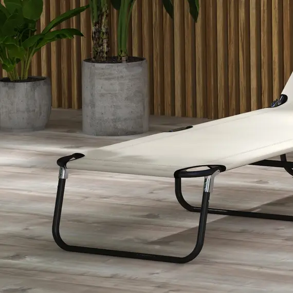Buy Outsunny Garden Sun Lounger, with Five-Position Back - Cream White, 8 image