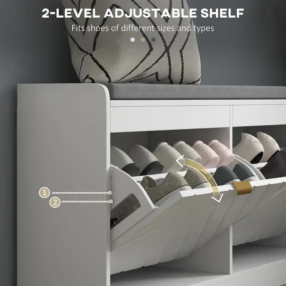 Buy Shoe Storage with Seat, Upholstered Entryway Bench, Shoe Bench with 2 Flip Drawers and 4 Vents for 8 Pairs of Shoes, 5 image