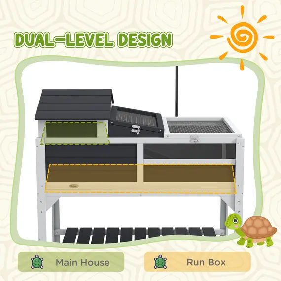 Buy Wooden Tortoise Enclosure, Tortoise Tank w/ Adjustable Lamp Holder, Openable Lid, Removable Main House - Grey, 4 image