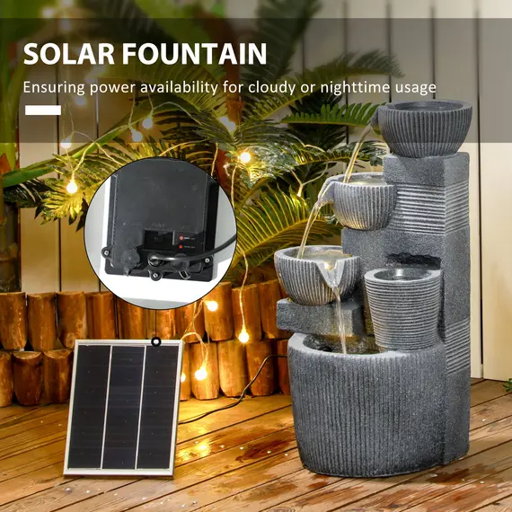 Buy Solar Powered Outdoor Water Fountain - Dark Grey, 5 image