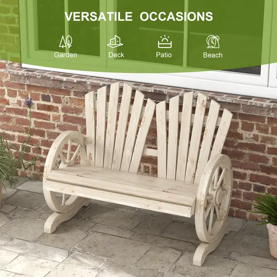 Buy Fir Wood Love Seats with Wheel-Shaped Armrests, Large Load-Bearing Chair, Natural Wood Finish, 7 image
