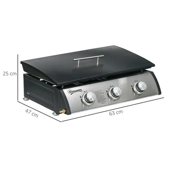 Buy 3 Burner Gas Plancha BBQ Grill with Lid, Black, 3 image