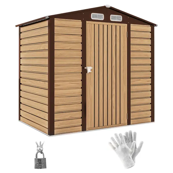 Buy Outsunny 4 x 6ft Galvanised Steel Garden Shed, with Lock and Gloves - Oak