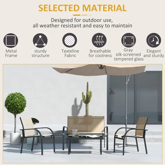 Buy Four-Piece Curved Steel Garden Dining Set  - Beige/Grey, 6 image