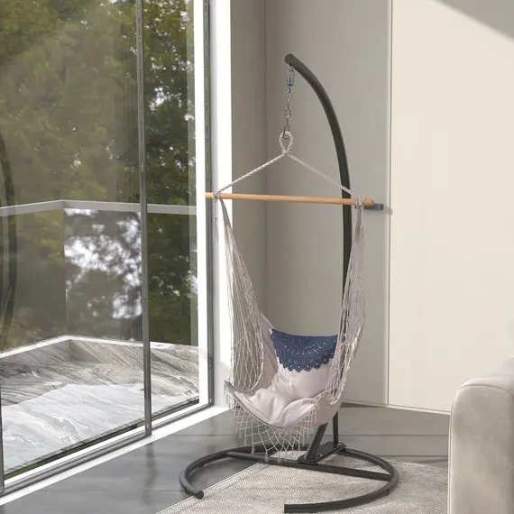 Buy Hanging Hammock Chair Stand with Round Base, C Hanging Swing Stand Frame for Swing/Egg/Hammock Chair, Indoor & Outdoor, Heavy Duty 330 lbs, Black, 8 image