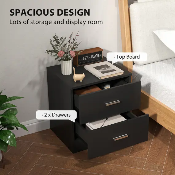 Buy Modern Bedside Table, Beside Cabinet with 2 Drawers, for Bedroom, Living Room, Black, 4 image