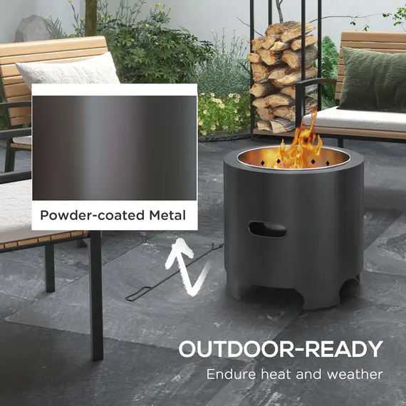 Buy Smokeless Fire Pit, 45cm Portable Wood Burning Firepit, Round Metal Bonfire Stove with Poker for Garden, Camping, Black, 5 image