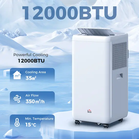 Buy HOMCOM 12,000 BTU 5-in-1 Mobile Air Conditioner, 35m² Radius - White, 2 image