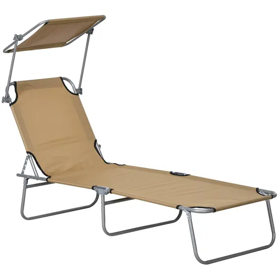 Buy Outsunny Sun Lounger, with Adjustable Face Canopy - Brown